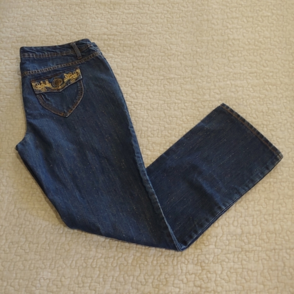 Bailey's Point Metallic Jeans, Women's Size 17, Denim/Gold